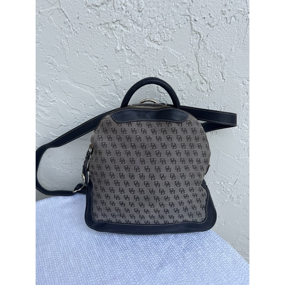 Dooney & Bourke Monogram Jacquard Leather Trim Backpack Grey Black